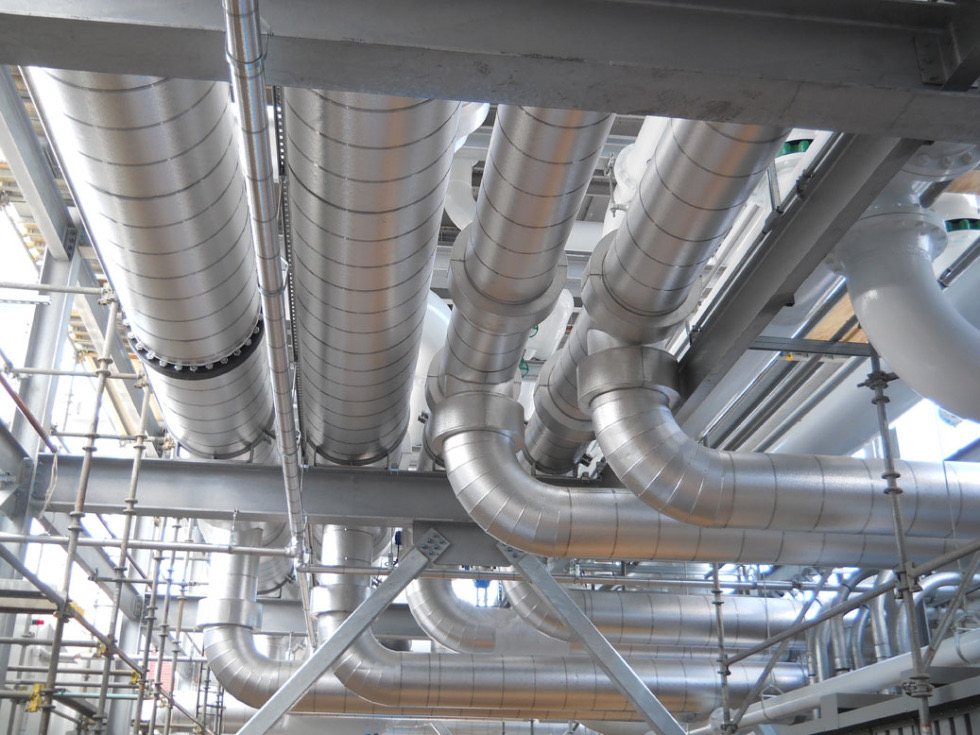 Insulated ducting and pipework at a process plant